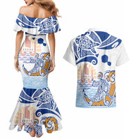 Hawaiki Nui Va'a Solo French Polynesia Couples Matching Mermaid Dress and Hawaiian Shirt Blue Color LT03 - Polynesian Pride