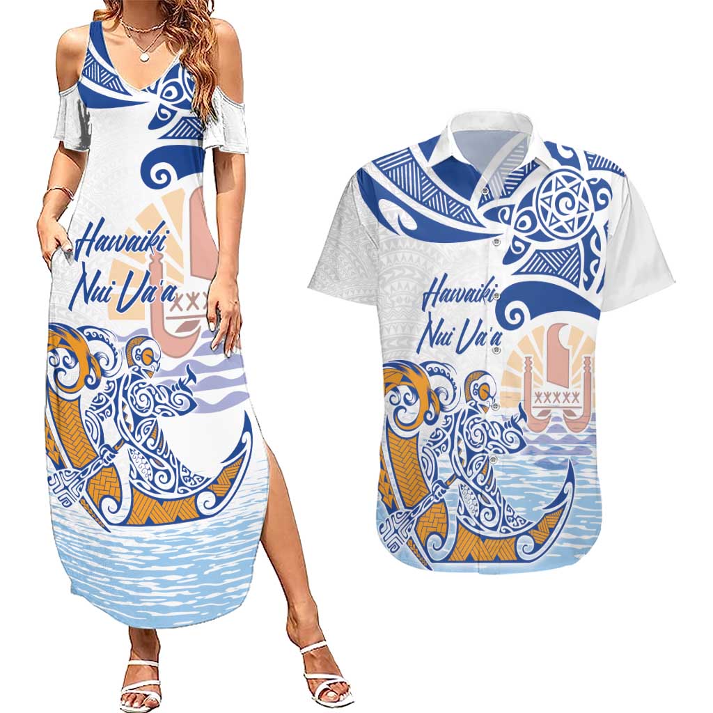Hawaiki Nui Va'a Solo French Polynesia Couples Matching Summer Maxi Dress and Hawaiian Shirt Blue Color LT03 Blue - Polynesian Pride