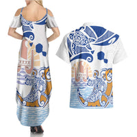 Hawaiki Nui Va'a Solo French Polynesia Couples Matching Summer Maxi Dress and Hawaiian Shirt Blue Color LT03 - Polynesian Pride