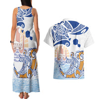 Hawaiki Nui Va'a Solo French Polynesia Couples Matching Tank Maxi Dress and Hawaiian Shirt Blue Color LT03 - Polynesian Pride