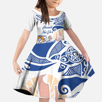 Hawaiki Nui Va'a Solo French Polynesia Family Matching Mermaid Dress and Hawaiian Shirt Blue Color LT03 Daughter's Dress Blue - Polynesian Pride