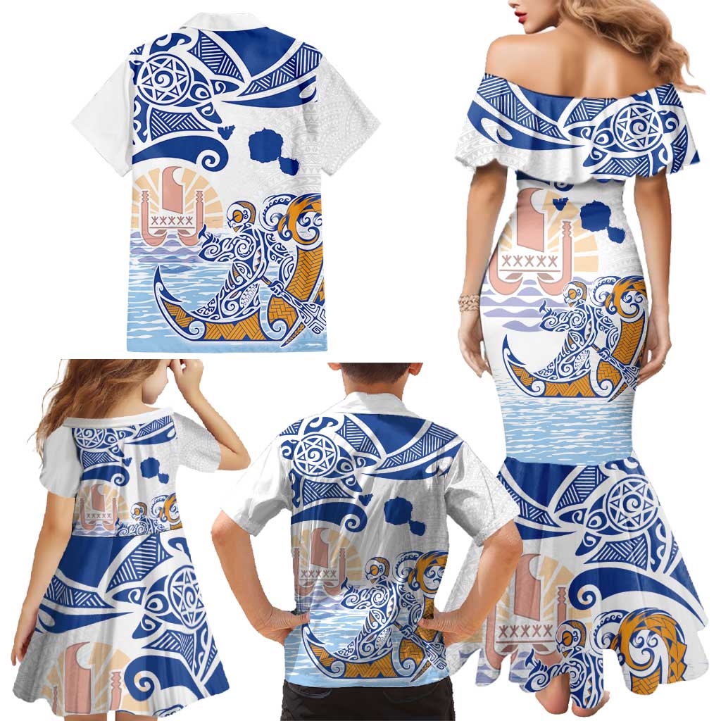 Hawaiki Nui Va'a Solo French Polynesia Family Matching Mermaid Dress and Hawaiian Shirt Blue Color LT03 - Polynesian Pride
