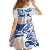 Hawaiki Nui Va'a Solo French Polynesia Family Matching Off The Shoulder Long Sleeve Dress and Hawaiian Shirt Blue Color LT03 - Polynesian Pride