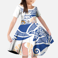 Hawaiki Nui Va'a Solo French Polynesia Family Matching Off Shoulder Maxi Dress and Hawaiian Shirt Blue Color LT03 Daughter's Dress Blue - Polynesian Pride