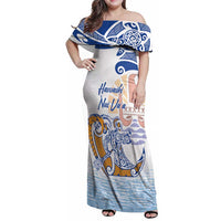 Hawaiki Nui Va'a Solo French Polynesia Family Matching Off Shoulder Maxi Dress and Hawaiian Shirt Blue Color LT03 Mom's Dress Blue - Polynesian Pride