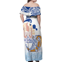 Hawaiki Nui Va'a Solo French Polynesia Family Matching Off Shoulder Maxi Dress and Hawaiian Shirt Blue Color LT03 - Polynesian Pride