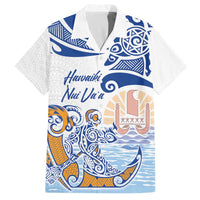 Hawaiki Nui Va'a Solo French Polynesia Family Matching Off Shoulder Short Dress and Hawaiian Shirt Blue Color LT03 Dad's Shirt - Short Sleeve Blue - Polynesian Pride
