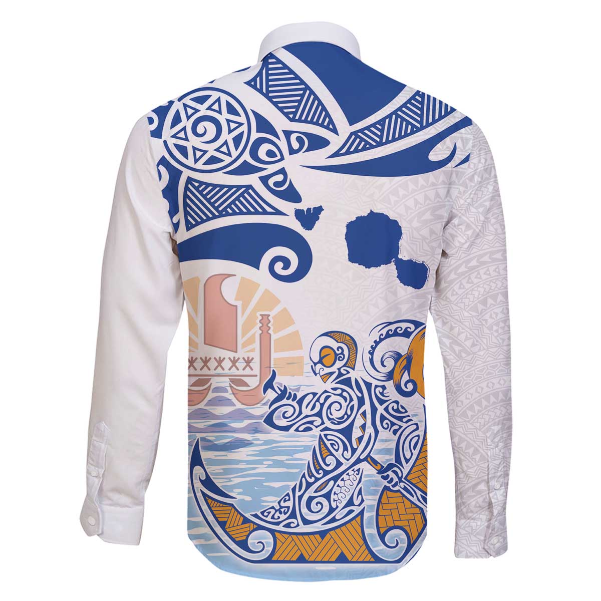 Hawaiki Nui Va'a Solo French Polynesia Family Matching Off Shoulder Short Dress and Hawaiian Shirt Blue Color LT03 - Polynesian Pride