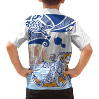 Hawaiki Nui Va'a Solo French Polynesia Family Matching Puletasi and Hawaiian Shirt Blue Color LT03 - Polynesian Pride