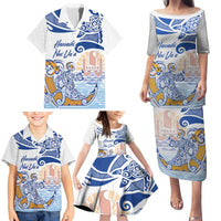 Hawaiki Nui Va'a Solo French Polynesia Family Matching Puletasi and Hawaiian Shirt Blue Color LT03 - Polynesian Pride