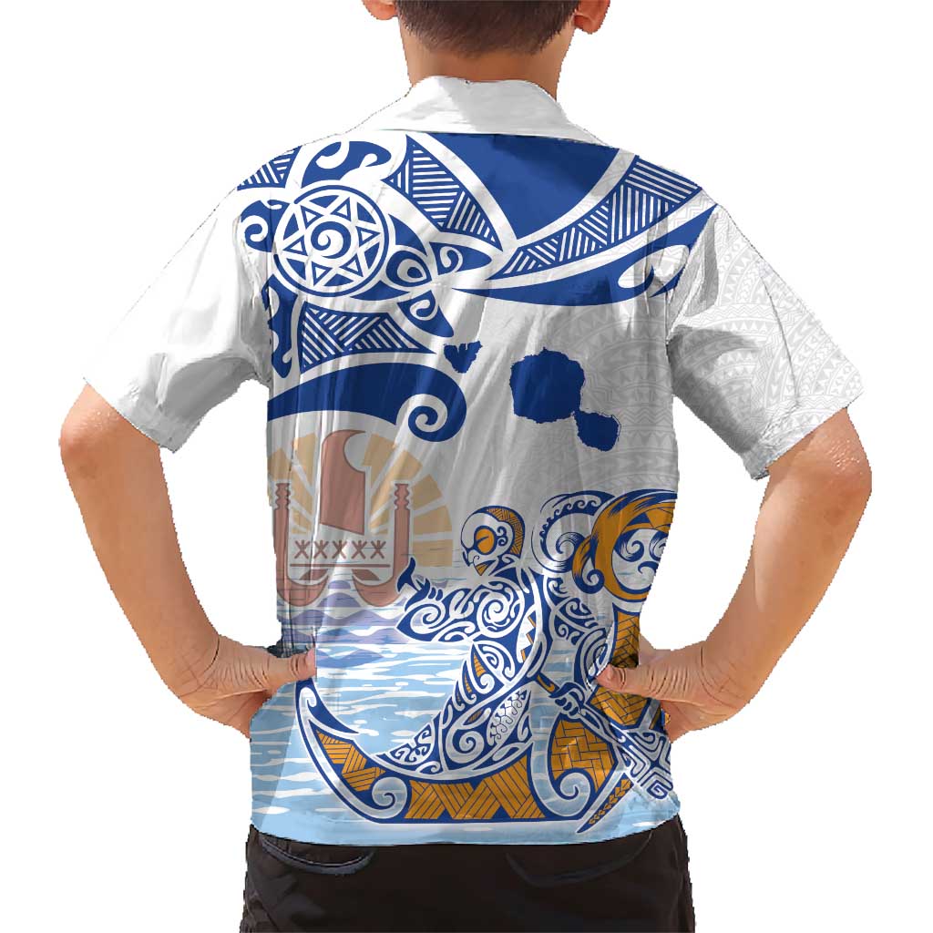 Hawaiki Nui Va'a Solo French Polynesia Family Matching Short Sleeve Bodycon Dress and Hawaiian Shirt Blue Color LT03 - Polynesian Pride