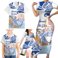 Hawaiki Nui Va'a Solo French Polynesia Family Matching Short Sleeve Bodycon Dress and Hawaiian Shirt Blue Color LT03 - Polynesian Pride