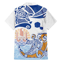 Hawaiki Nui Va'a Solo French Polynesia Family Matching Short Sleeve Bodycon Dress and Hawaiian Shirt Blue Color LT03 - Polynesian Pride