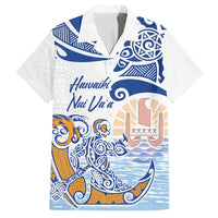 Hawaiki Nui Va'a Solo French Polynesia Family Matching Summer Maxi Dress and Hawaiian Shirt Blue Color LT03 Dad's Shirt - Short Sleeve Blue - Polynesian Pride