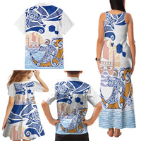 Hawaiki Nui Va'a Solo French Polynesia Family Matching Tank Maxi Dress and Hawaiian Shirt Blue Color LT03 - Polynesian Pride