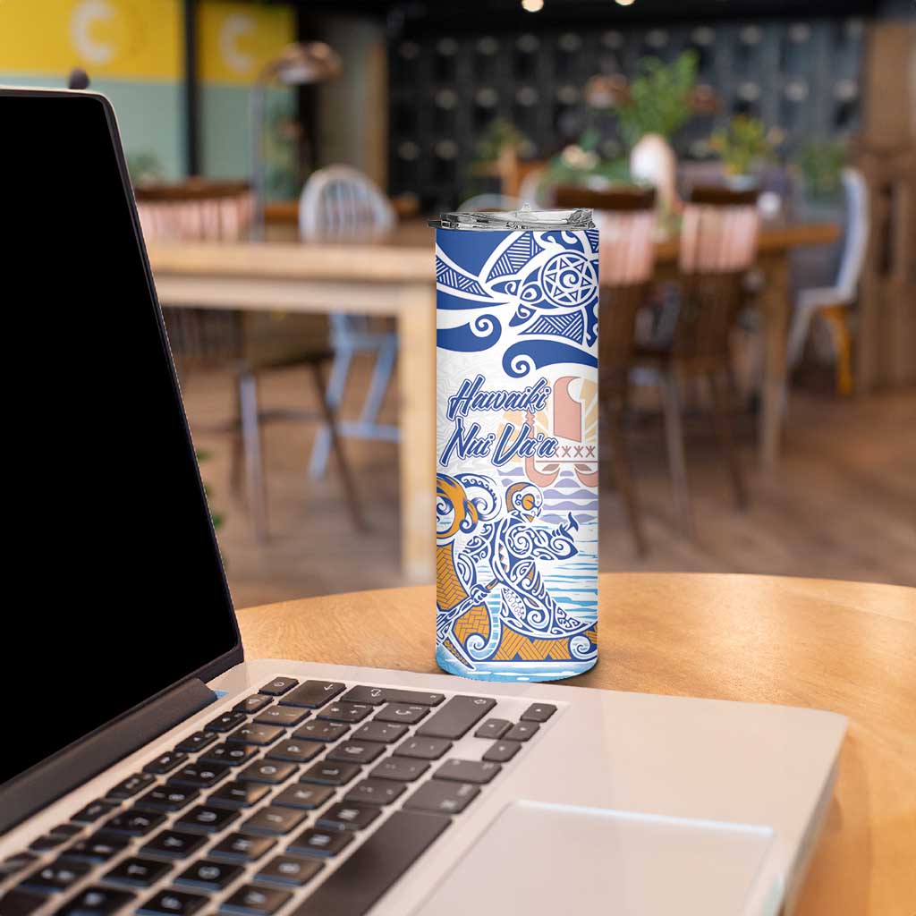 Hawaiki Nui Va'a Solo French Polynesia Skinny Tumbler Blue Color LT03 - Polynesian Pride