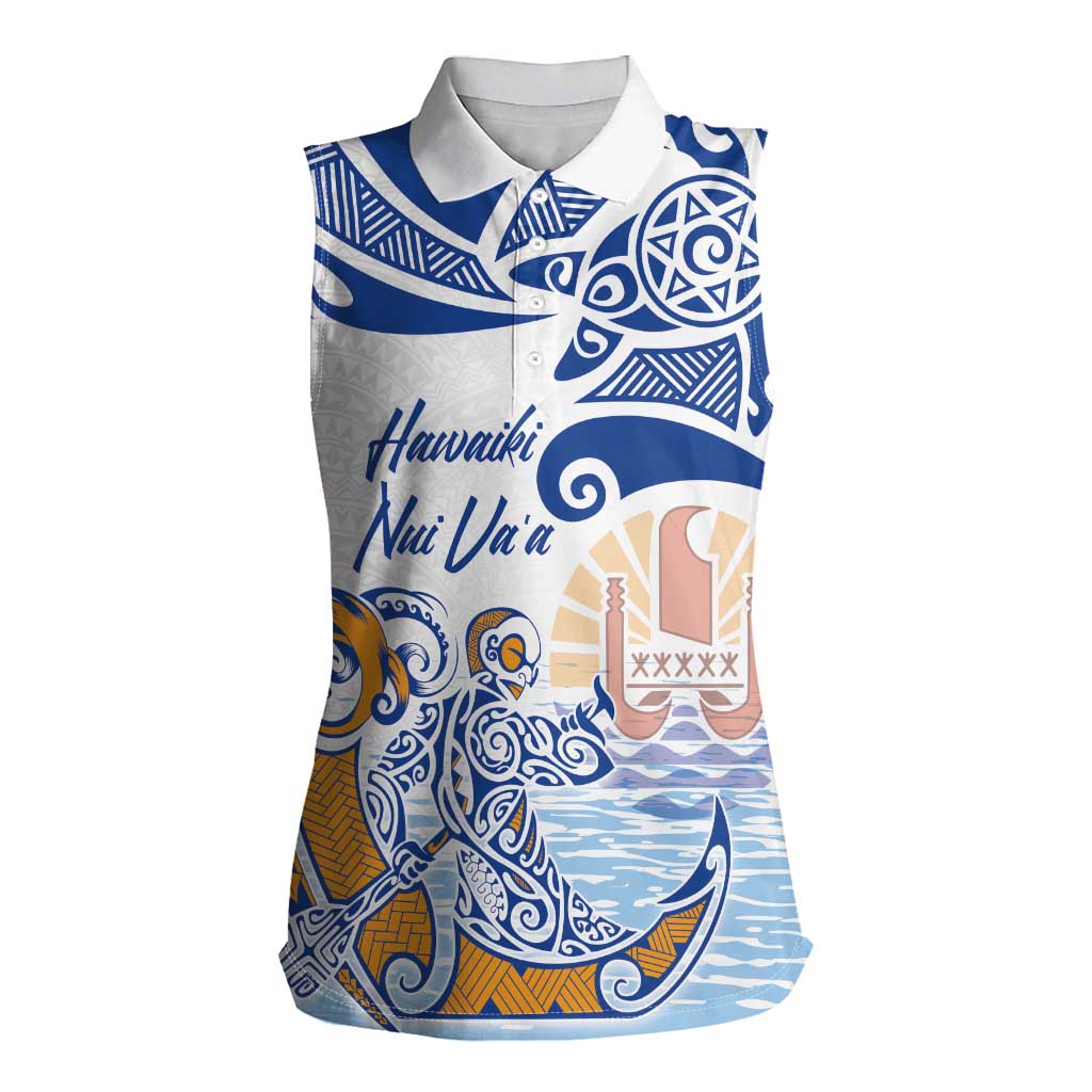 Hawaiki Nui Va'a Solo French Polynesia Women Sleeveless Polo Shirt Blue Color LT03 Female Blue - Polynesian Pride