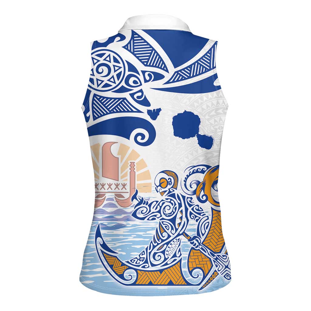 Hawaiki Nui Va'a Solo French Polynesia Women Sleeveless Polo Shirt Blue Color LT03 - Polynesian Pride