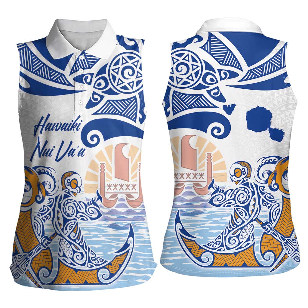 Hawaiki Nui Va'a Solo French Polynesia Women Sleeveless Polo Shirt Blue Color LT03 - Polynesian Pride