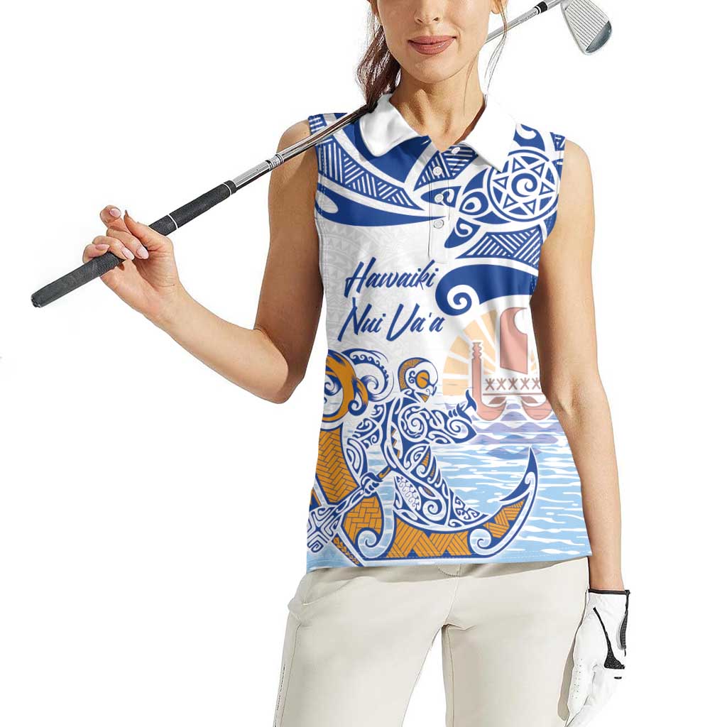Hawaiki Nui Va'a Solo French Polynesia Women Sleeveless Polo Shirt Blue Color LT03 - Polynesian Pride