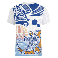 Hawaiki Nui Va'a Solo French Polynesia Women V-Neck T-Shirt Blue Color LT03 - Polynesian Pride