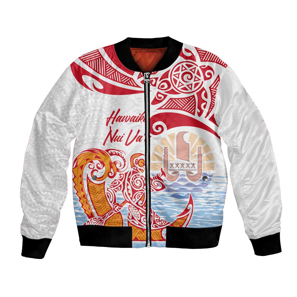 Hawaiki Nui Va'a Solo French Polynesia Bomber Jacket Red Color LT03 Unisex Red - Polynesian Pride