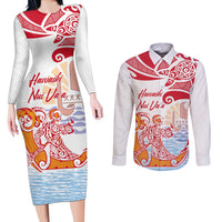 Hawaiki Nui Va'a Solo French Polynesia Couples Matching Long Sleeve Bodycon Dress and Long Sleeve Button Shirt Red Color LT03 Red - Polynesian Pride