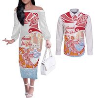 Hawaiki Nui Va'a Solo French Polynesia Couples Matching Off The Shoulder Long Sleeve Dress and Long Sleeve Button Shirt Red Color LT03 Red - Polynesian Pride