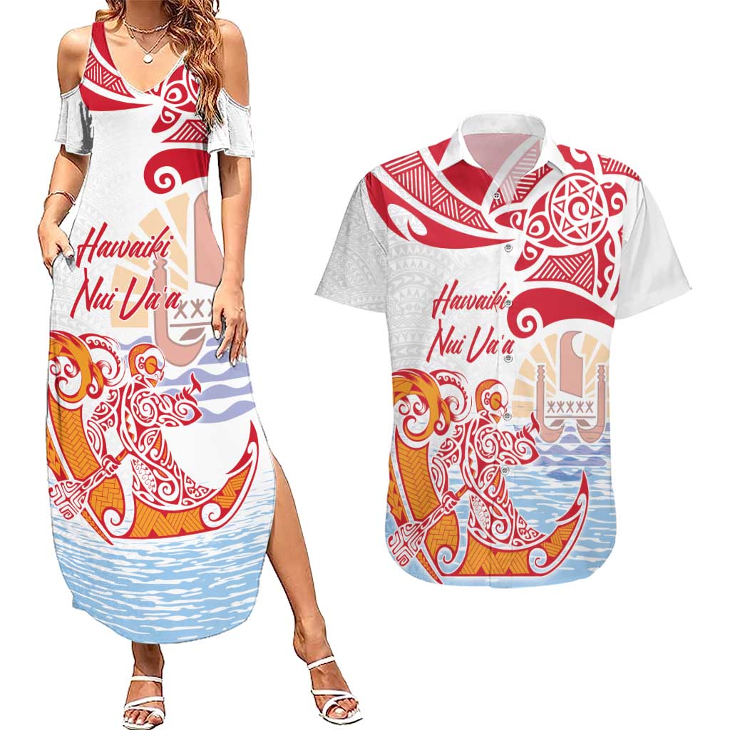 Hawaiki Nui Va'a Solo French Polynesia Couples Matching Summer Maxi Dress and Hawaiian Shirt Red Color LT03 Red - Polynesian Pride