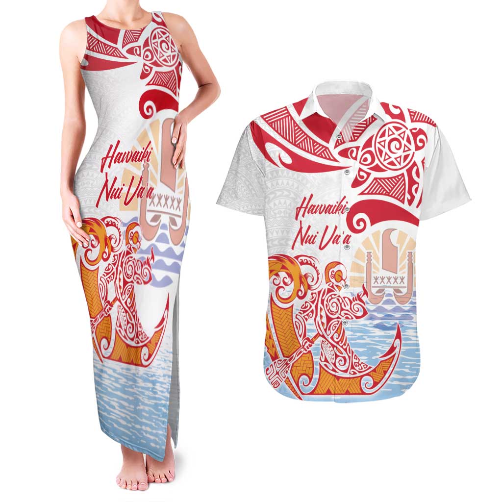 Hawaiki Nui Va'a Solo French Polynesia Couples Matching Tank Maxi Dress and Hawaiian Shirt Red Color LT03 Red - Polynesian Pride