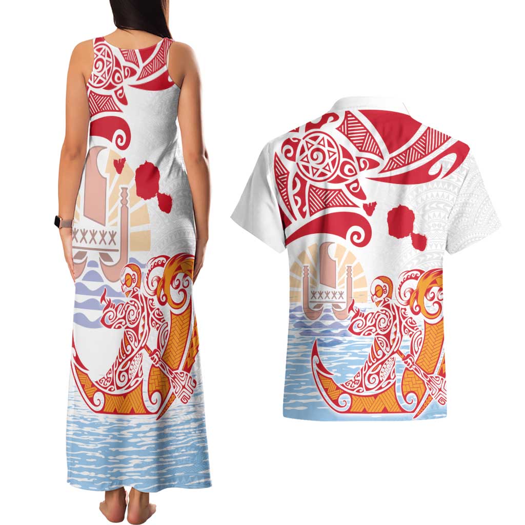 Hawaiki Nui Va'a Solo French Polynesia Couples Matching Tank Maxi Dress and Hawaiian Shirt Red Color LT03 - Polynesian Pride