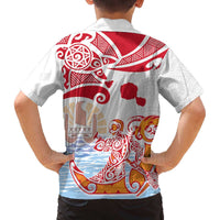 Hawaiki Nui Va'a Solo French Polynesia Family Matching Off The Shoulder Long Sleeve Dress and Hawaiian Shirt Red Color LT03 - Polynesian Pride