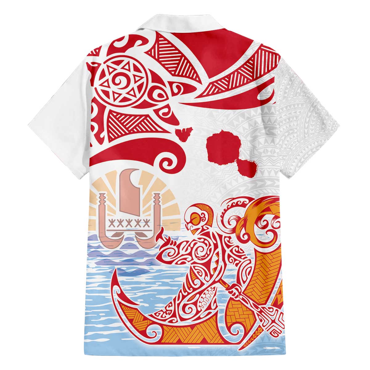 Hawaiki Nui Va'a Solo French Polynesia Family Matching Off The Shoulder Long Sleeve Dress and Hawaiian Shirt Red Color LT03 - Polynesian Pride