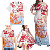 Hawaiki Nui Va'a Solo French Polynesia Family Matching Off Shoulder Maxi Dress and Hawaiian Shirt Red Color LT03 - Polynesian Pride