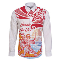 Hawaiki Nui Va'a Solo French Polynesia Family Matching Off Shoulder Maxi Dress and Hawaiian Shirt Red Color LT03 Dad's Shirt - Long Sleeve Red - Polynesian Pride