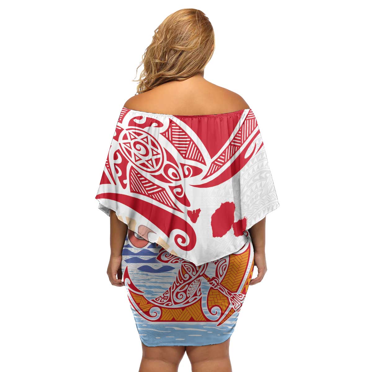 Hawaiki Nui Va'a Solo French Polynesia Family Matching Off Shoulder Short Dress and Hawaiian Shirt Red Color LT03 - Polynesian Pride