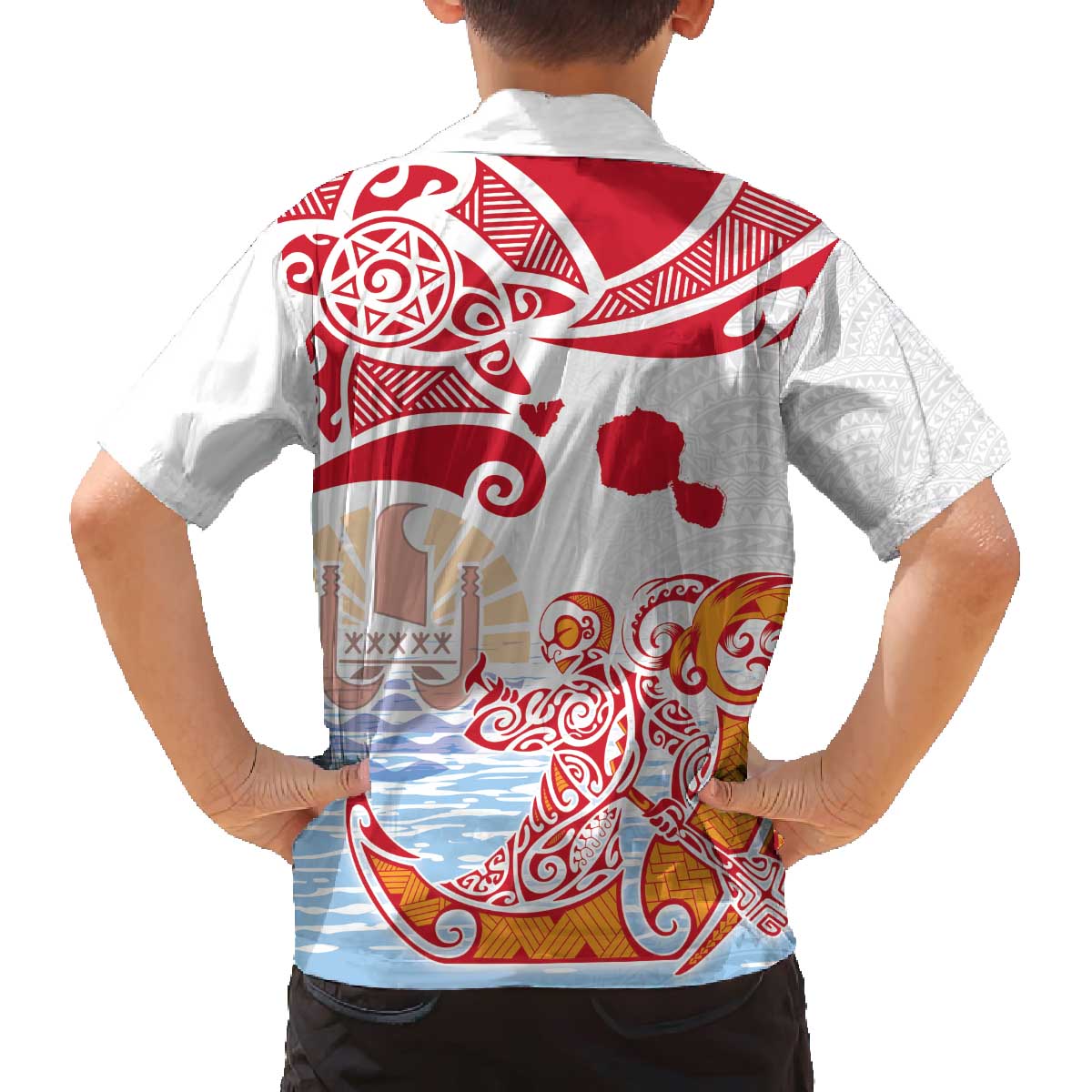 Hawaiki Nui Va'a Solo French Polynesia Family Matching Puletasi and Hawaiian Shirt Red Color LT03 - Polynesian Pride