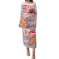 Hawaiki Nui Va'a Solo French Polynesia Family Matching Puletasi and Hawaiian Shirt Red Color LT03 Mom's Dress Red - Polynesian Pride