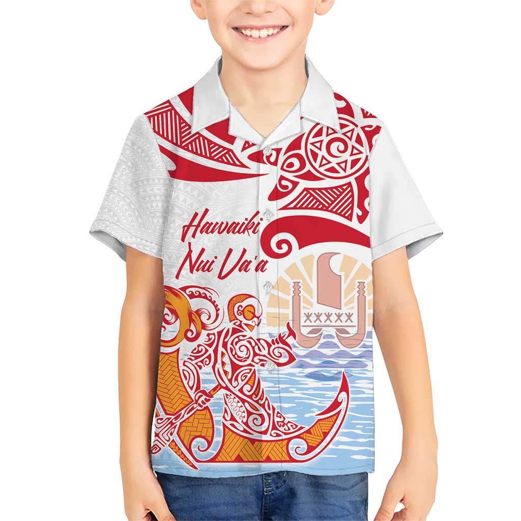 Hawaiki Nui Va'a Solo French Polynesia Family Matching Short Sleeve Bodycon Dress and Hawaiian Shirt Red Color LT03 Son's Shirt Red - Polynesian Pride
