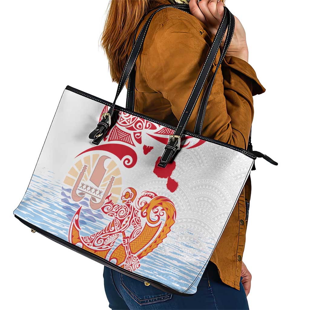 Hawaiki Nui Va'a Solo French Polynesia Leather Tote Bag Red Color