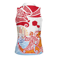 Hawaiki Nui Va'a Solo French Polynesia Women Sleeveless Polo Shirt Red Color LT03 - Polynesian Pride