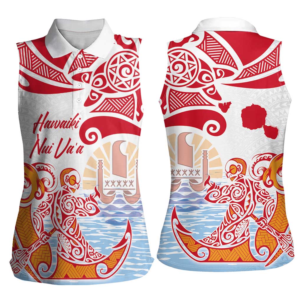 Hawaiki Nui Va'a Solo French Polynesia Women Sleeveless Polo Shirt Red Color LT03 - Polynesian Pride