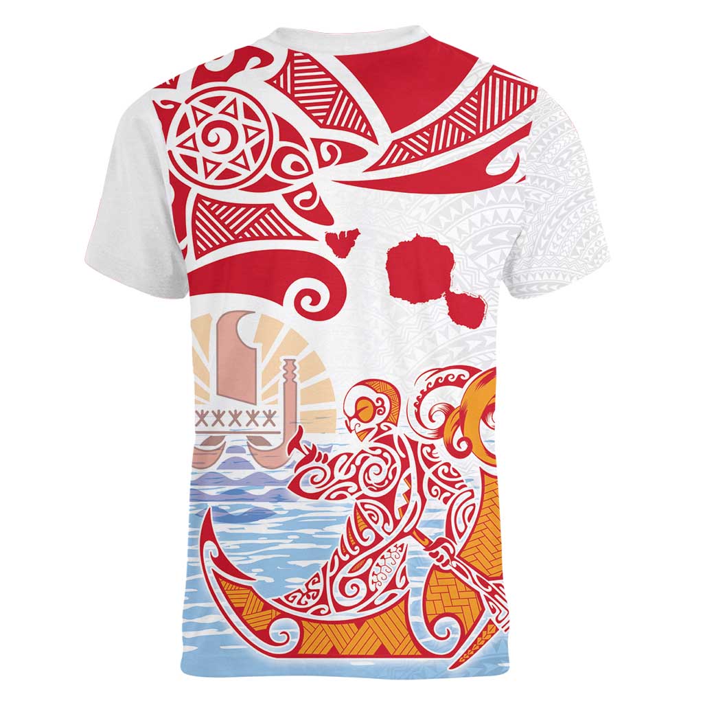 Hawaiki Nui Va'a Solo French Polynesia Women V-Neck T-Shirt Red Color LT03 - Polynesian Pride