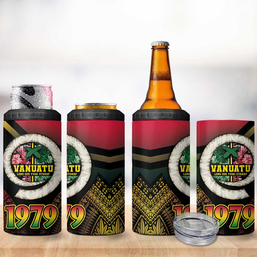 Vanuatu Constitution Day 4 in 1 Can Cooler Tumbler Polynesian Tattoo and Pig Tusk Since 1979 LT03 - Polynesian Pride