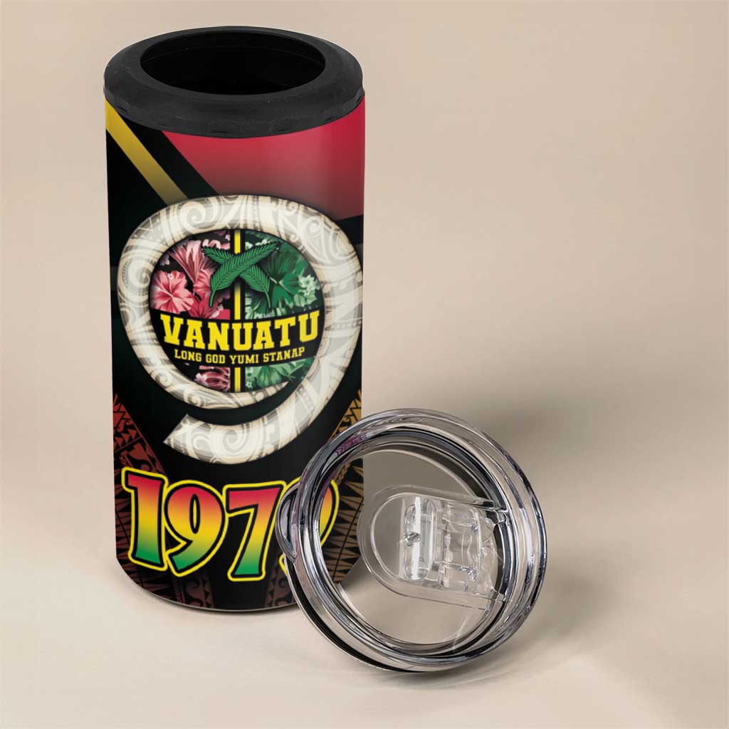 Vanuatu Constitution Day 4 in 1 Can Cooler Tumbler Polynesian Tattoo and Pig Tusk Since 1979 LT03 - Polynesian Pride