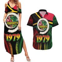 Vanuatu Constitution Day Couples Matching Summer Maxi Dress and Hawaiian Shirt Polynesian Tattoo and Pig Tusk Since 1979 LT03 Black - Polynesian Pride
