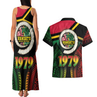 Vanuatu Constitution Day Couples Matching Tank Maxi Dress and Hawaiian Shirt Polynesian Tattoo and Pig Tusk Since 1979 LT03 - Polynesian Pride