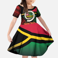Vanuatu Constitution Day Family Matching Mermaid Dress and Hawaiian Shirt Polynesian Tattoo and Pig Tusk Since 1979 LT03 Daughter's Dress Black - Polynesian Pride