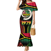 Vanuatu Constitution Day Family Matching Mermaid Dress and Hawaiian Shirt Polynesian Tattoo and Pig Tusk Since 1979 LT03 Mom's Dress Black - Polynesian Pride