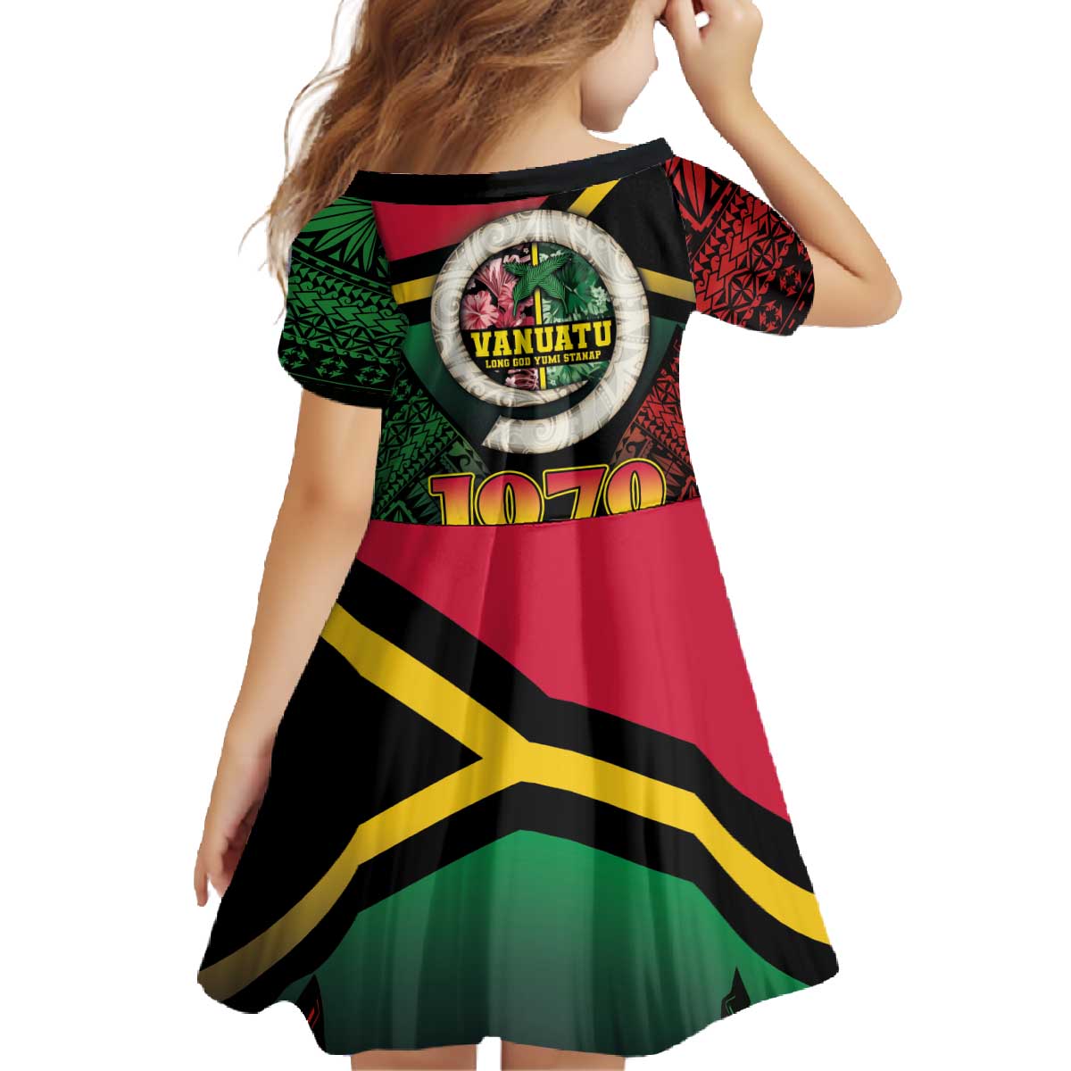 Vanuatu Constitution Day Family Matching Off The Shoulder Long Sleeve Dress and Hawaiian Shirt Polynesian Tattoo and Pig Tusk Since 1979 LT03 - Polynesian Pride